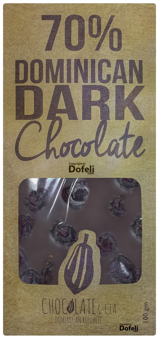 Chocolate Experience presents a Dominican Republic organic dark bar with 70% cacao and delicious cranberries, made without lecithin or preservatives.